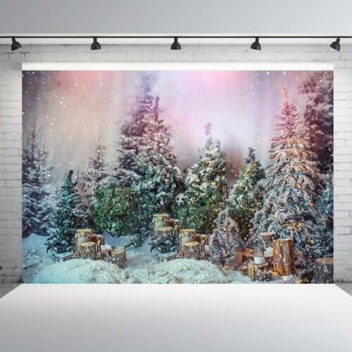 Vinyl Photography Background Christmas Bokeh Snowflake Green Forest Snow Tree Photo Background Newborn Baby Decorate Photo Prop