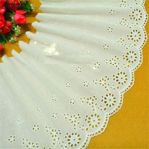 YACKALASI 14 Yards/Lot 100% Cotton Lace Eyelet Embroidery Applique Lace Flower Sewing Apparel Trims 14CM- 23CM