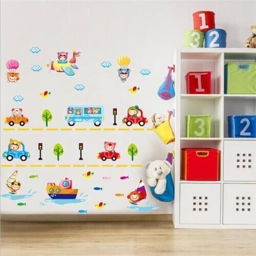 Vivid DIY cartoon car transport children wall sticker living room bedroom wall decoration art mural kids room decoration