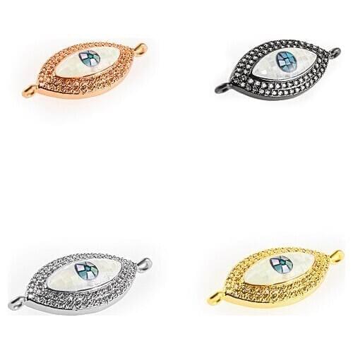 10*27mm Turkey Evil Eye shell crystal micro pave cz zircon cubic zirconia beads DIY necklace charm bracelet connectors cr43