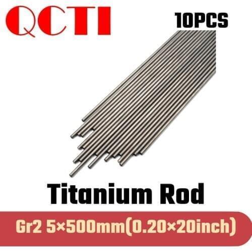 10pcs Gr2 5mm dia x 500mm length Titanium Alloy Round Bar Rod Industry Machine Use DIY Anti-corrosion Material