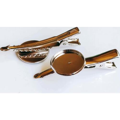 16mm 10pcs Copper Hair Clips White K Plated Hairpin Cameo Glass Cabochons Base Supplies for Jewelry HC-026