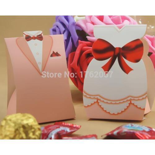 Bride 100pcs+100pcs groom Western Dress candy box Happiness Wedding Favor Boxes Personality and Creative gift box