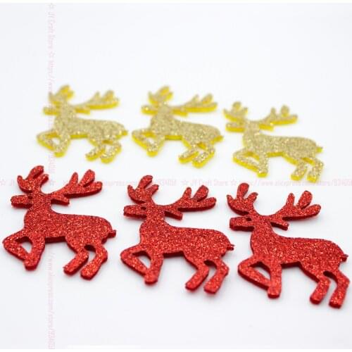 100PCS Glitter Fawn Appliques Sparkle Gold, Red Color Christmas Reindeer Patch Cutouts for Xmas Ornament, Cake Topper Decor
