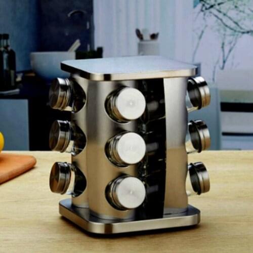 12 pcs Spice Rack Spices Jars Salt and Pepper Shakers Kitchen Storage Spice Rack Set Stainless Steel Rotating Spice Rack MJ710