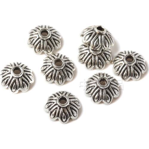 20pcs 10*4mm Carved Flower Beads Caps Diy Jewelry Making Antique Silver Color Metal Alloy Tibetan End Spacer Beads Craft Finding