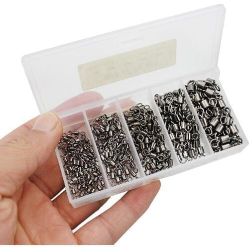 251pcs Round 8 Shape Eye Rolling Swivels Rig Sea Carp Fishing Tools Multi Sizes Ball Bearing Swivel Solid Rings Fish Connector