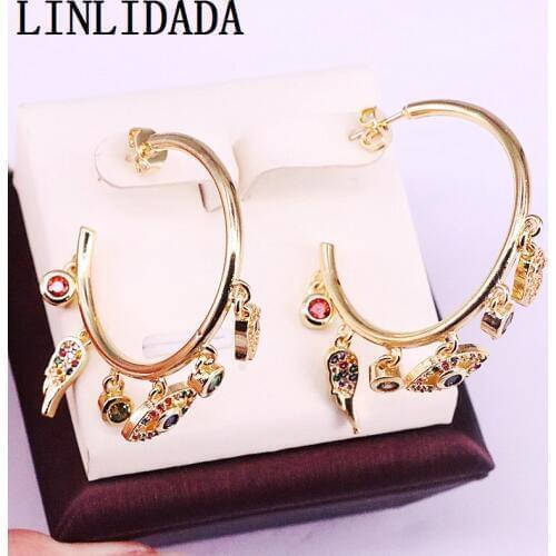 5Pairs Hot Sale 2019 Fashion Jewelry Women Earrings Big Size Gold Filled Micro Pave Rainbow Zircon Eye/Wing/Hand Stud Earrings