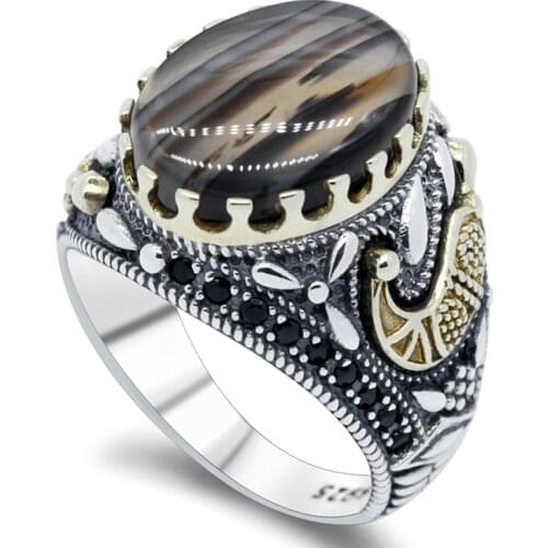 925 sterling silver gradient marine agate ring with spinel Turkish handmade male and female rings