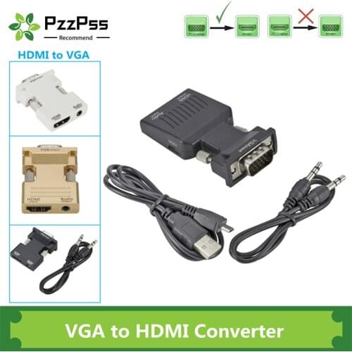 PzzPss VGA to HDMI Converter Adapter 1080P VGA Adapter For PC Laptop to HDTV Projector Video Audio HDMI-compatible to VGA
