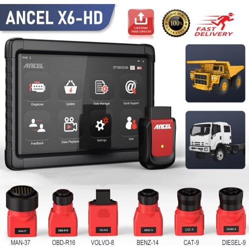 ANCEL X6 HD OBD2 Scanner Professional Multi-language Light/Heavy Duty Truck OBD2 Automotive Scanner for Vans BUS Truck