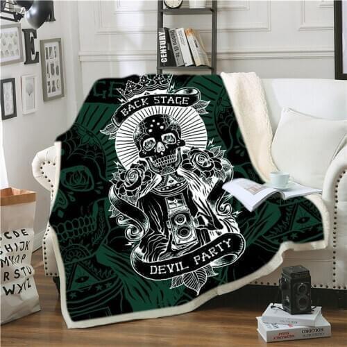 Skull 3D Printed Velvet Plush Throw Fleece Blanket Bedspread Sherpa Blanket Couch Quilt Cover Travel Youth Bedding Outlet