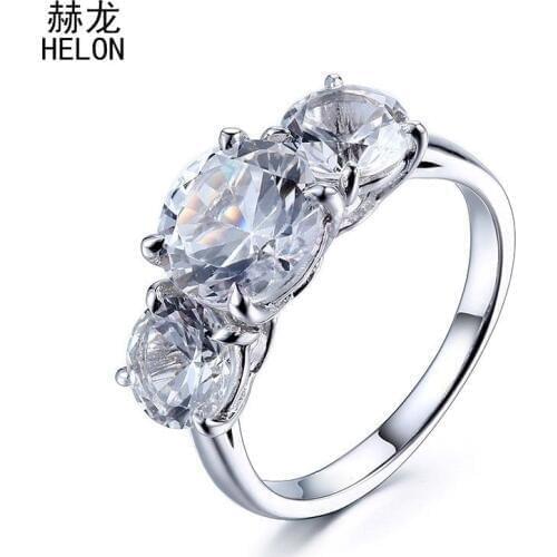 Brilliant Shining 8mm & 6mm Round Cut 3-Stones White Topaz Ring 10K White Gold 4.7ct White Topaz Wedding Ring Fine Jewelry