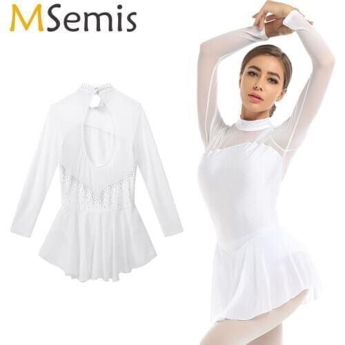 Adults Sparkly Rhinestone Tulle Ballet Gymnastics Leotard Women Figure Skating Dress Ladies Lyrical Contemporary Dance Costumes