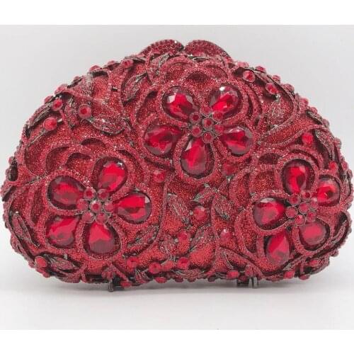Large Red Rhinestone Evening Clutches Women Phone Shoulder Chain Handbags Fashion Wedding Bridesmaid Diamond Crystal Prom Purse