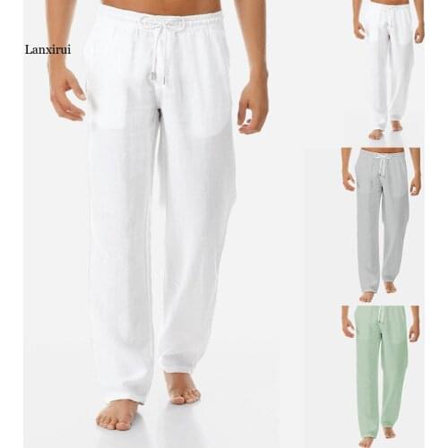 Mens Summer fashion solid color trousers summer refreshing and comfortable linen new wild commuting vacation essential