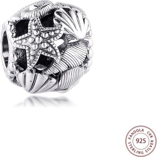 CKK 925 Sterling Silver Openwork Starfish, Shells & Hearts Charms Beads for Jewelry Making Fits Original Pandora Bracelet Bijoux