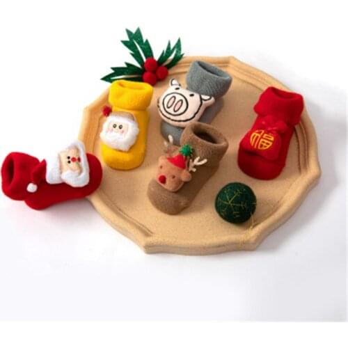 Babys New Year Christmas Santa Deer Socks Shoes Baby Socks Floor Non-slip Cotton Cartoon Rainbow Baby socks with bonanza Soft C