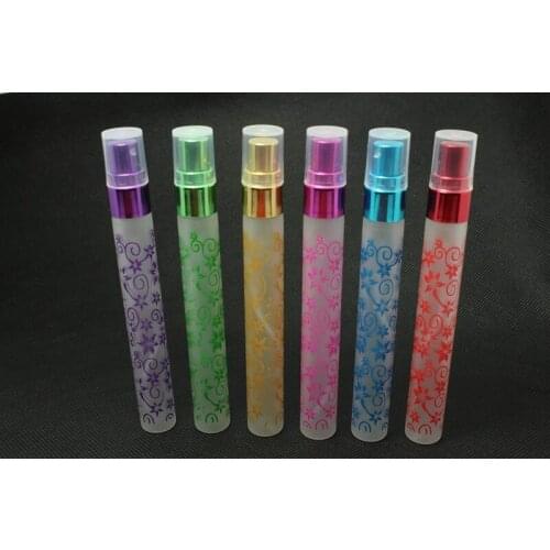 10ML Forsted Flower Printing Long Tube Spray Glass Perfume Bottle 12PCS/LOT