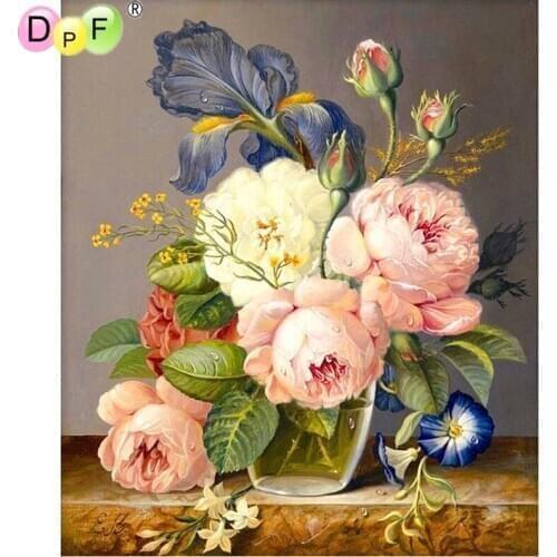 DPF DIY Magic Cube Cross Stitch art crafts peony rose flowers Diamond Embroidery 5D full Round Diamond Painting Mosaic Decor