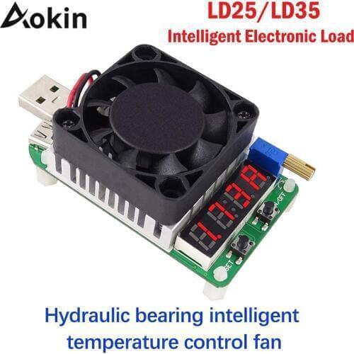Aokin Ld25 Ld35 Electronic Load Resistor Usb Interface Discharge Battery Test Led Display Fan Adjustable Current Voltage 25w 35w
