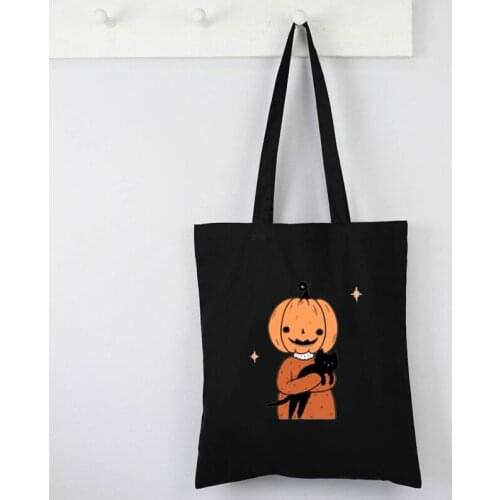 Pumpkin Friend Canvas Tote Bag Halloween Pumpkin Tote Bag Casual Print Shopping Bag Women Custom Shopping Bags with Logo Plus