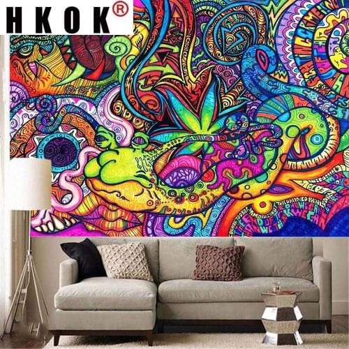 HKOK Indian Blanket Tapestry Wall Hanging Mandala Tapestry Wall Art Cloth Psychedelic Tapiz For Modern Home Decor Living Room