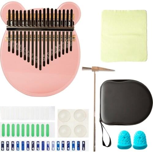 Kalimba 17 Keys Transparent Acrylic Thumb Piano Pink Bear Shape High-Quality Musical Instrument Africa Finger Piano for Kid Gift