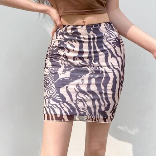 Kili Womens Irregular Ripple Printed Hip Skirt Brown