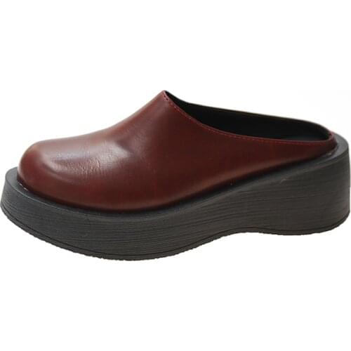 Classic Women Faux Leather Solid Color Clog Wedge Platform Mule Sandals Slip-on