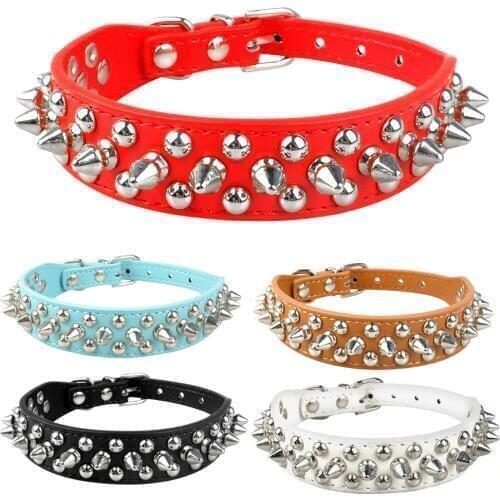 Leather Dog Cat Collar 1 Row Spiked Studded Puppy Pet Collars for Small Medium Dogs Chihuahua Yorkies XXS XS