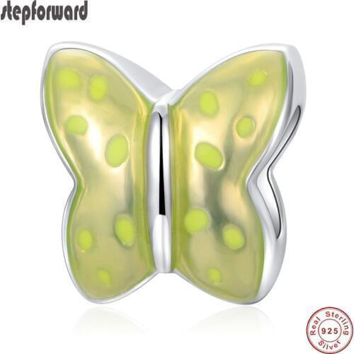 Beautiful Good Quality Green Enamel 925 Sterling Silver Butterfly Charm For Bracelet Bangle Necklace Authentic DIY Jewelry