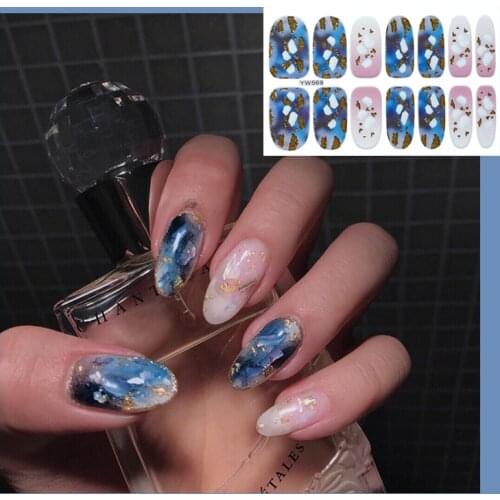 14tips/sheet Nail Sticker Glitter Winter Summer Simple Summer DIY Slider for Manicure Nail Art Watermark Manicure Decoration