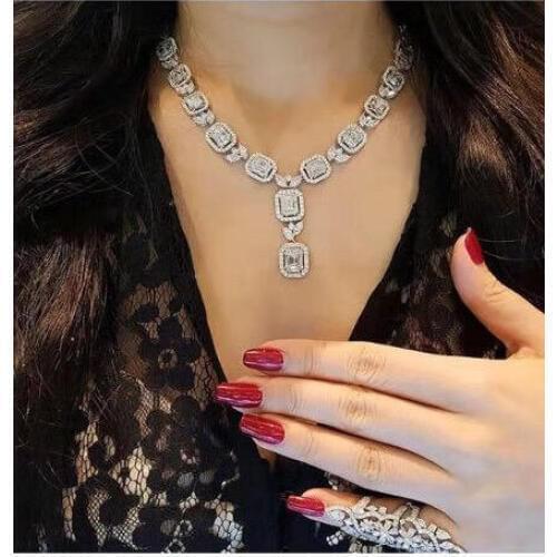 HIBRIDE New Arrival Water Drop Clear Cubic Zirconia Nigerian Jewelry Sets Women Bridal Square Shape Necklace Earring Set N-1047