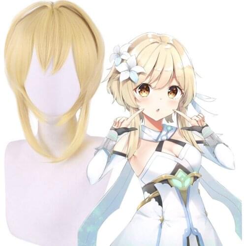 Aether Lumine Blond Wig Genshin Impact Traveler Cosplay Anime Wigs Long Golden Heat Resistant Hair Women Halloween Accessories