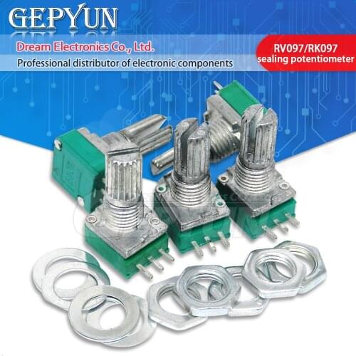 5pcs RV097 RK097 5K 10K 20K 50K 100K 500K with switch audio 3pin 5pin 6pin 8pin shaft 15mm amplifier sealing potentiometer