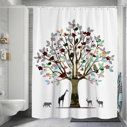 Nordic Style Painted Forest Elk Black and White Simple Shower Curtain Windproof Bathroom Decoration Home Furnishing
