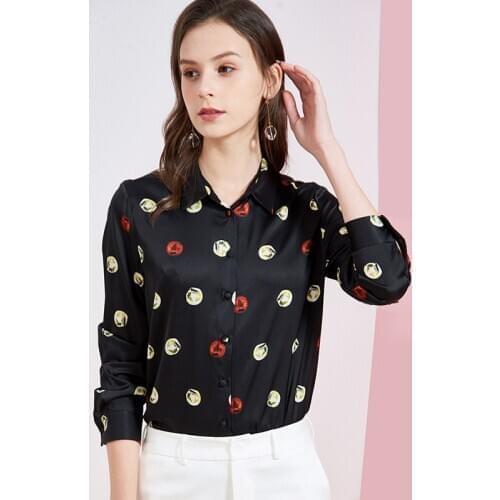 100%real silk boulses for women high quality 2020 summer black dot floral office shirts long sleeve casual sexy boho plus size