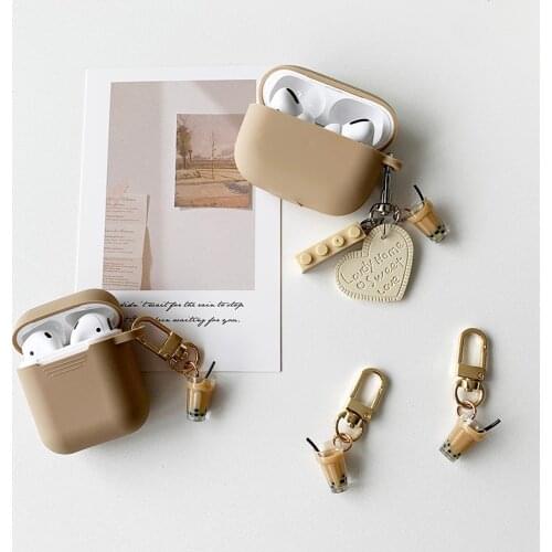 Milk tea bottle ornaments Key ring Silicone Case for Airpods 1 2 Pro 3 Accessories Case Protective Cover Bag Box Earphone Case