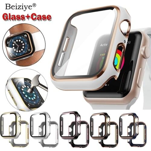 Glass+case For Apple Watch serier 6 SE 5 4 44/40mm Screen Protector cover for apple watch 42mm 38mm bumper iwach 3 2 Accessories