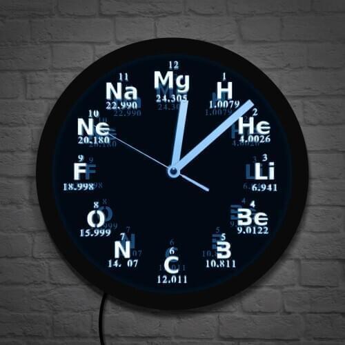 Periodic Table Element Wall Clock Science Chemical Elements LED Neon Lighting Wall Art Watch Chemistry Science Teachers Gift