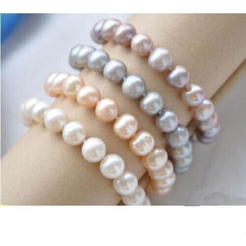 Luck Pearl Bracelet Fashion Jewelry 8'' 11mm Round White Pink Gray Lavender Freshwater Charming Women Wedding Birthday Gift
