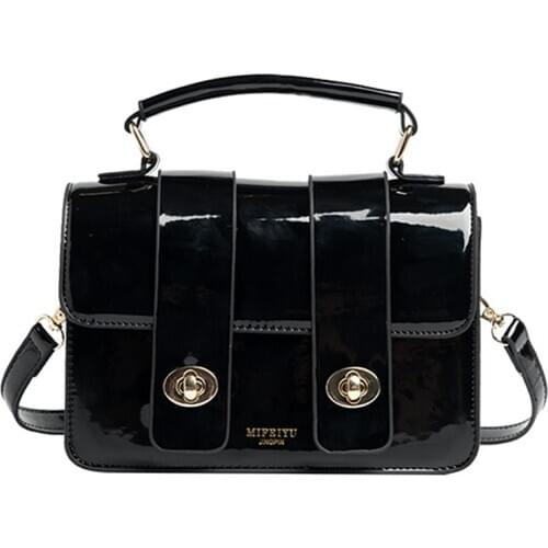 Vintage Fashion Ladies Glossy Small Square Bag Black Pu Leather Mini Satchel Bags for Women Crossbody Shoulder Designer Hand Bag