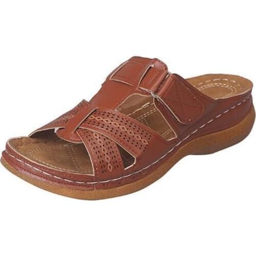 Women sandals PU Slip On 4CM Wedges Round Toe women shoes sandalias mujer 2020 size 35-42 black blue red brown Red wine