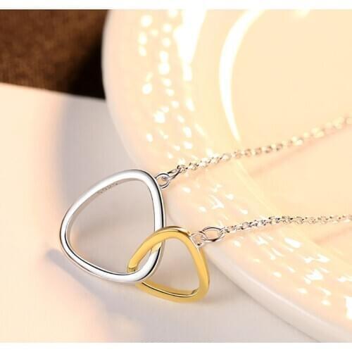 100% Real 925 Sterling Silver Geometric Pendant Necklaces For Women Statement Triangle Charm Long Gold Necklace Jewelry
