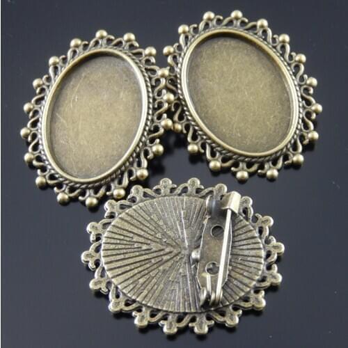 10pcs lot Vintage Women Antique Style Bronze Tone Zinc Alloy Cameo Tray Cabochon Setting 25*18mm Brooch Pins 36*30*2mm AU33105