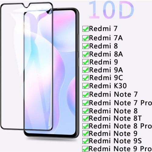 10D Protective Glass For Xiaomi Redmi 7 7A 8 8A 9 9A 9C K30 Tempered Screen Protector Redmi Note 7 8 8T 9 9S Safety Glass Film