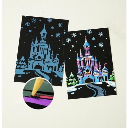 20*14cm 4Pcs Kids DIY Cartoon Scratch Postcards Enchanted Scratch Painting Kits Castle Cake Art craft handmade Educational Toys
