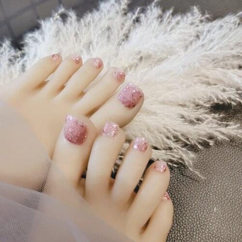 24pcs Full Sequins Toenail Patch Glue Type Removable Short Paragraph Fashion Manicure Save Time False Toenail Patch DL