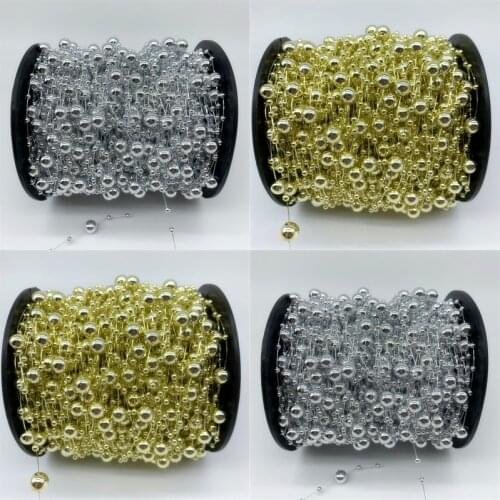 3yards Flower Gold/silvery Beads Line Artificial Pearls Beads Chain Garland Flowers Wedding Party Decoration DIY Brides Headgear